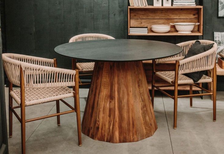 Table à manger ronde design en bois de pin recyclé – Ø 120 x 76 cm