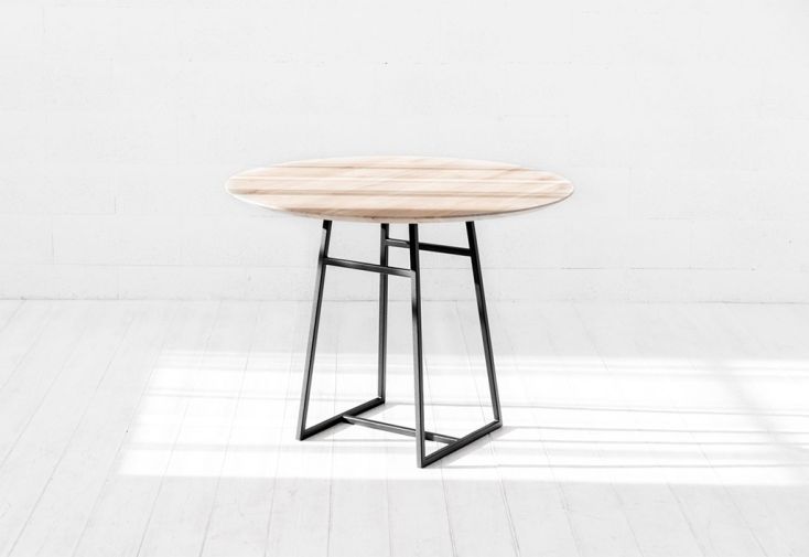 Table à manger ronde avec plateau bois et pied acier ⌀100 cm - Sunday