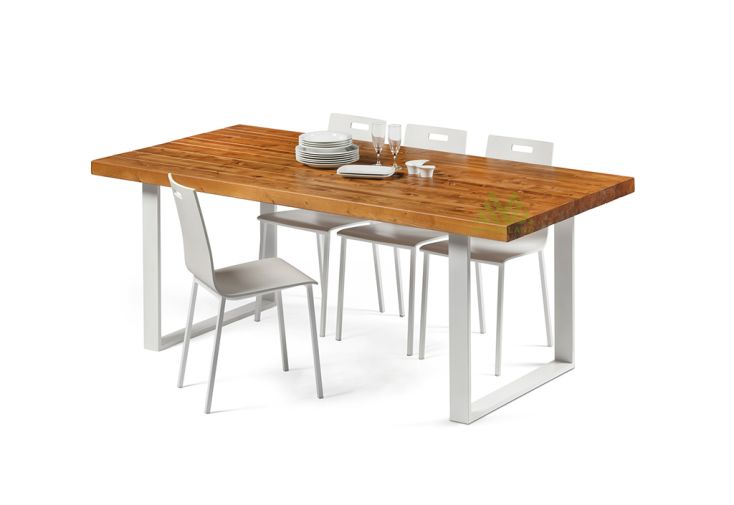 Table à manger bois de pin massif et acier Sophie – 160 x 96 x 77 cm