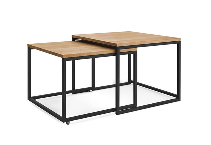 Tables basses gigognes en acier et bois massif Brick – 60 x 60 x 50 cm