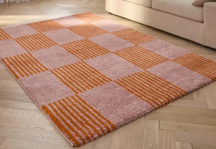 Tapis vintage rectangulaire orange rayé – Groovy 