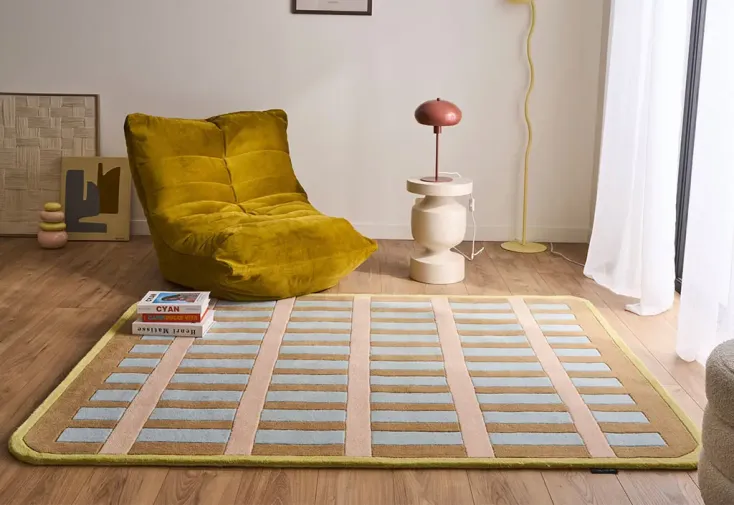 Tapis en laine fait main à motifs géométriques – Rayon Tendre 