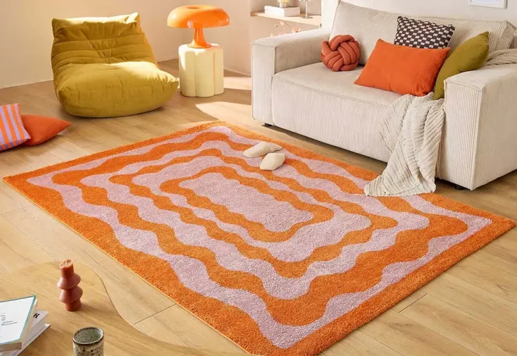 Tapis vintage rectangulaire style années 70 orange – Groovy 