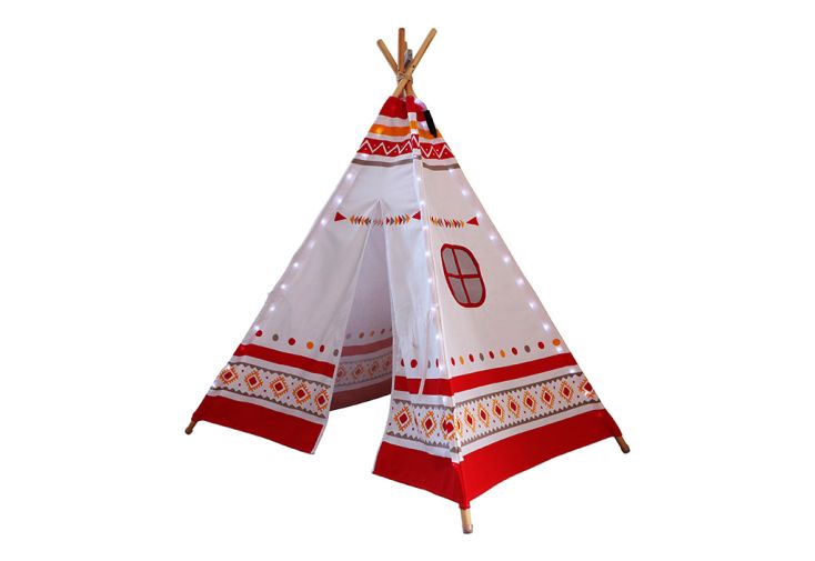 Tipi enfant en tissu et bois lumineux à LED 1,60 m – Rouge