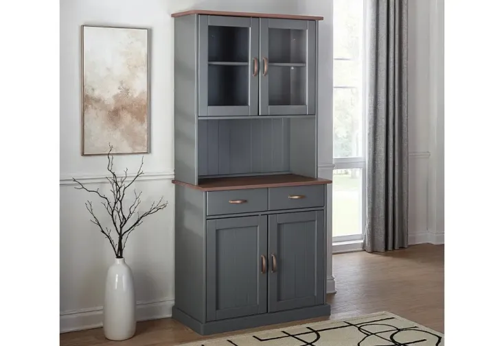 Vaisselier en bois massif 4 portes 2 tiroirs - Gris et sépia