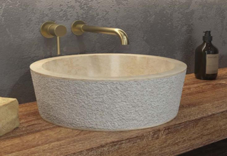 Vasque ronde en pierre naturelle couleur crème - Ø 40 x 15 cm