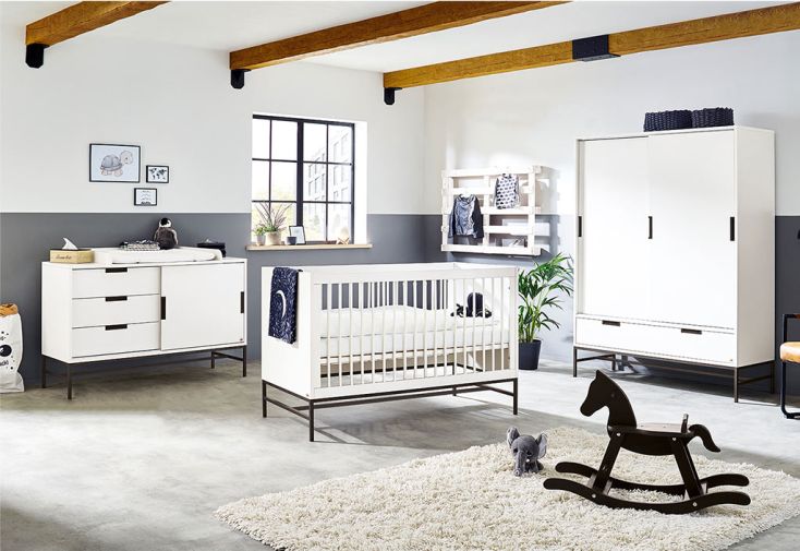 Chambre pour enfant avec lit évolutif, armoire et commode bois - Steel