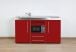 Kitchenette en métal de coloris rouge bordeaux avec micro-ondes et réfrigérateur 