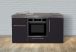 mini cuisine noire équipée avec four et frigo