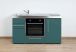 Kitchenette en métal turquoise avec four, réfrigérateur, plaques vitrocéramiques