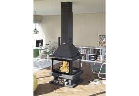 Poêle à bois d'angle double combustion foyer fonte 13,5 kW - HL