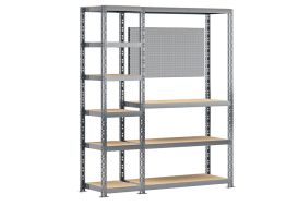 Meuble de Rangement avec 2 Étagères et 1 Établi 150 x 192 cm rangement outils buanderie garage acier