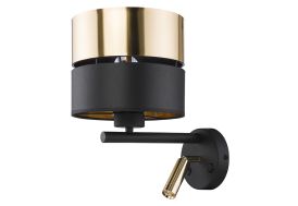 Applique murale avec liseuse LED en métal noir et or Hilton