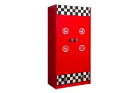 Armoire enfant rouge et damier noir et blanc course automobile Vipack