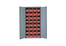 armoire de rangement en acier avec bacs de stockage rouge en polypropylène