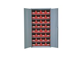 armoire de rangement en acier avec bacs de stockage rouge en polypropylène