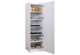 Armoire de rangement verticale en métal de la marque allemande Stengel dans un coloris blanc avec de nombreuses étagères