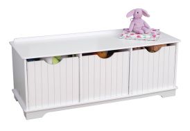 banc de rangement pour enfant en bois de couleur blanc