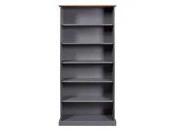 Bibliothèque 6 étagères en bois massif gris et sépia 90 x 190 cm