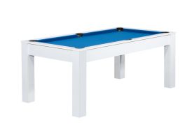 Billard en bois blanc tapis bleu en laine Manhattan