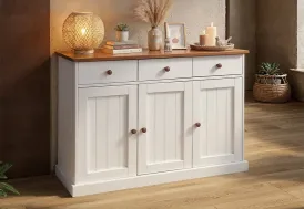 Buffet bas de salon en bois massif 3 portes 3 tiroirs L.131cm H.86cm
