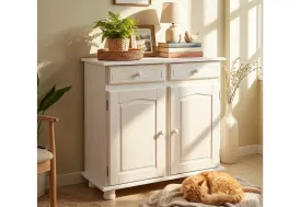 Buffet bas de salon en bois massif blanc L.88 cm H.87 cm