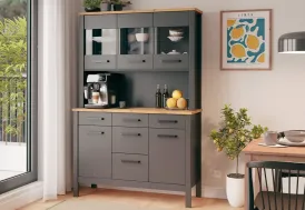 Buffet haut de salle à manger h. 195 cm anthracite et bois