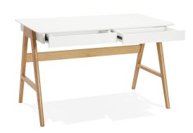 Bureau style scandinave en bois naturel et blanc Treto