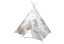 Tipi cabane enfant en bois et tissu noir et blanc