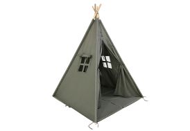 Tipi pour enfant en bois et en coton gris 120 x 120 x 160 cm