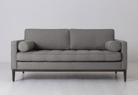 Canapé 2 places en tissu simili lin gris et bois massif Swyft Home