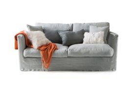 Canapé 3 places confortable en lin gris avec coussins
