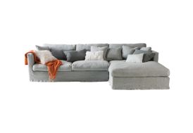Canapé d'angle à droite avec méridienne 290 cm en lin gris