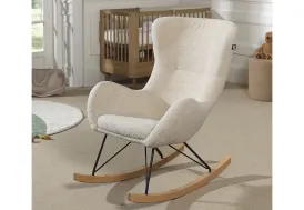 Rocking chair en tissu bouclé beige