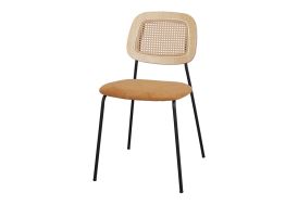 Chaise de salle à manger en acier, tissu et rotin