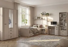 Chambre ado complète : armoire, lit, bureau, bibliothèque et étagère