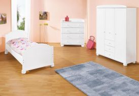 Chambre d'Enfant en Épicéa Blanc Clara : 1 Lit 1 Commode et 1 Armoire