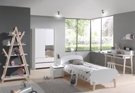 Chambre enfant complète en bois avec lit, armoire, bureau, chevet et bibliothèque Vipack