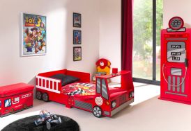 Chambre enfant camion de pompier avec lit 70 x 140 cm et armoire pompe à essence