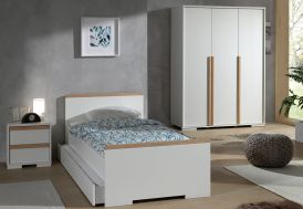 chambre complète pour enfant en bois avec lit, armoire et table de nuit blanche