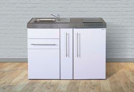 meuble kitchenette en acier blanc avec frigo encastré