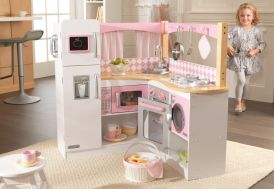 KidKraft Cuisine Enfant en Bois Countryside, Dinette Incluant Accessoires,  Ustensiles, Distributeur de Glaçons et Aimants Frigo, Jouet Enfant dès 3