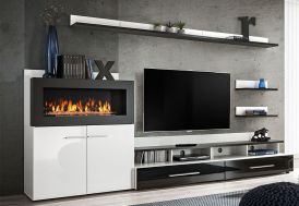Ensemble meuble TV en bois avec cheminée bioéthanol ASM Camino