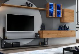Meuble télé mural avec placards et vitrines ASM Switch effet bois