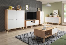 Ensemble de meubles de salon en bois mélaminé finition blanc et chêne