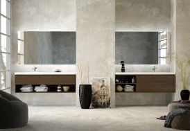 Double ensemble de meubles de salle de bain en bois de Frêne et marbre