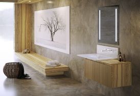 Ensemble de meubles de salle de bain en bois de frêne et marbre blanc 