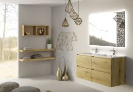 Ensemble de meubles de salle de bain en chêne stratifié et céramique blanche