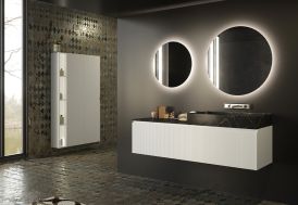 Ensemble de meubles de salle de bain en bois stratifié et marbre noir 