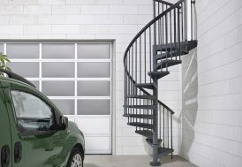 Escalier extérieur en colimaçon en acier galvanisé gris anthracite